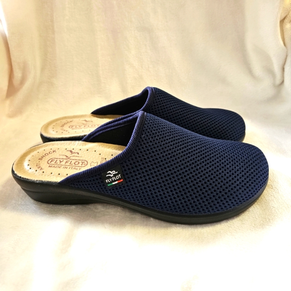 Fly Flot Women Anti-shock Anatomic Leather Navy Blue Slip On Clog Mule Shoes 7.5 - Picture 2 of 10